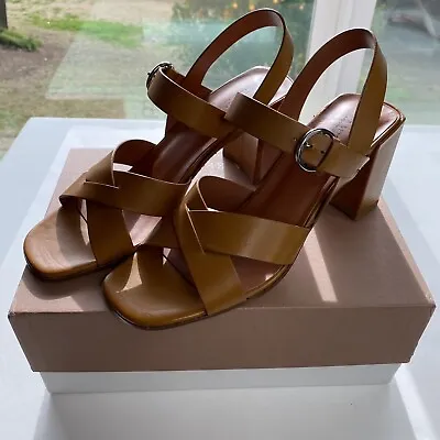 Via Spiga Opal Leather Block Heel Sandals Woman's Sz 10 Brown NIB • $49.99