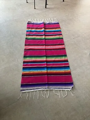 Vintage Mexican Woven Colorful Scarf Table Runner Blanket With Fringe 55x25” • $21.99
