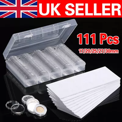 100Pcs Round Coin Cases Washers Plastic Capsules Holder Collection Storage Box • £5.99