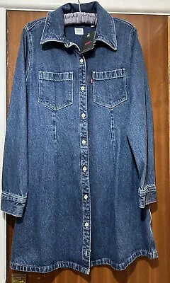 Womens Levi's Blue Denim Long Sleeve Shirt Button Up Dress Size L BNWT • £45