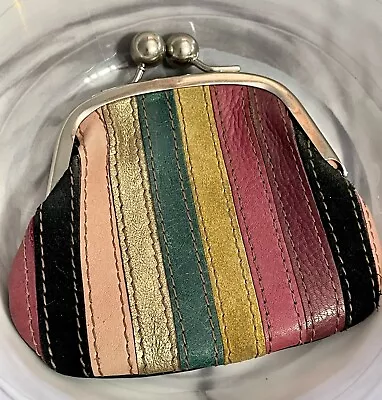 Vintage Fossil Multicolored Leather Kisslock Change Purse Key Accent • $9.99