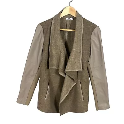 Vince Wool Blend Leather Jacket Size Small Neutral Color Draped Front Pockets • $67.46