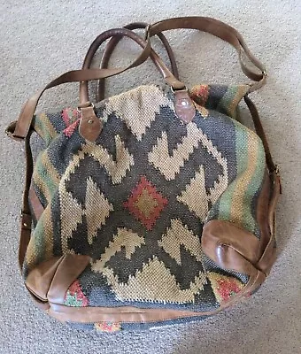 Large Handmade Leather And Kilim Unique Overnight Bag Luggage • $80