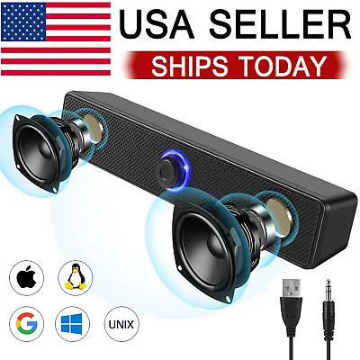 Wired Computer Speakers Soundbar Stereo Bass Sound 3.5mm USB For Desktop Laptop • $14.99