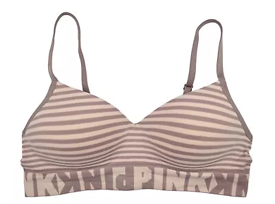 PINK Victoria's Secret Cool & Comfy Wireless Bra Size S Beige Taupe Stripes • $14.95