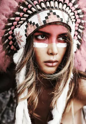 NATIVE AMERICAN INDIAN GIRL In Head Dress * LARGE A3 SiZE QUALITY CANVAS PRINT • $18.95