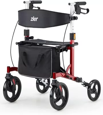 $129.99 • Buy Zler Aluminum Medical Bariatric Folding Rollator Walker Mobility Aid 300lbs Red
