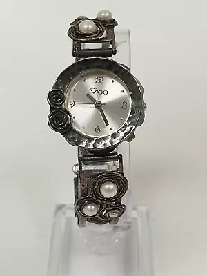 VIGO Watch 925 Sterling Silver Bracelet  Natural Pearls Round Dial Hallmarked  • £9.99