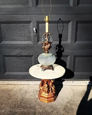 $199.99 • Buy VTG Hollywood Regency MCM Gilt Bronze & Marble Cherub Table And Lamp Set!