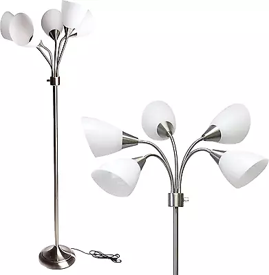 Multi-White Shade Floor Lamp Adjustable Gooseneck Arms Silver • $62.65