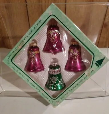 Christmas By Kreb 4 Bell Handcrafted Glass Ornaments 3  H Gold Crown  • $8.96