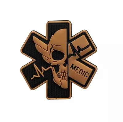 3D PVC MED Paramedic Medic EMT First Aid Skull Rubber Hook Patch Badge Tan Black • $6.99