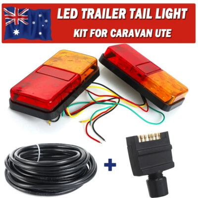 LED Trailer Tail Light Kit Pair Plug 8m 5 Core Wire Caravan Ute 7 Pin Flat Sets • $38.99