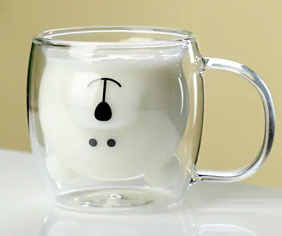 £13.95 • Buy Cute Bear Double Wall Insulated Glass Coffee Glass Mug Tea Cup Handle 260ml