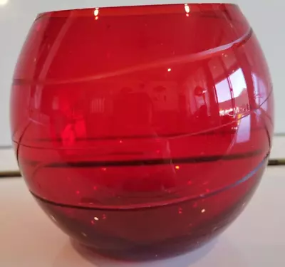 MiKASA RUBY RED ROUND CANDLE HOLDER WITH SWIRLS 3.75 INCHES • $15