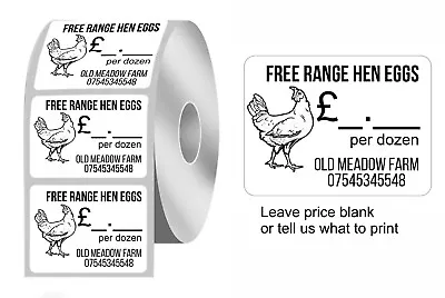 CUSTOM Fresh Hen Egg Box Price Labels - Printed Stickers Freshly Laid Farm Shop • £19
