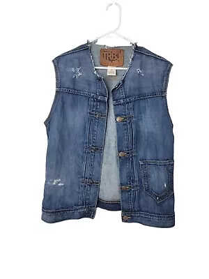 True Religion TRB Fashion For The Sense Distress Blue Denim Vest Size Medium • $45