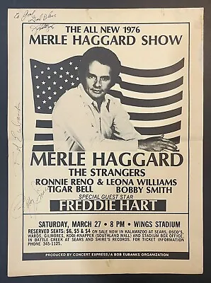 Vintage 1976 Merle Haggard Show Autographed Wing Stadium MI Concert Poster • $300
