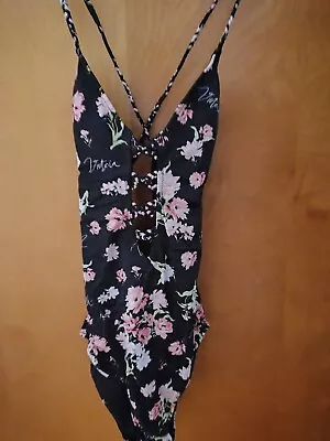 Victorias Secret Black Floral Strappy Swimsuit NWT Size Small • $24.99