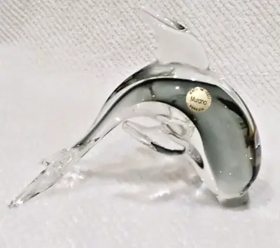 Murano Venezia Crystal Glass Dolphin Paperweight Smoke Colored Italy 5.5  Tall • $17.99