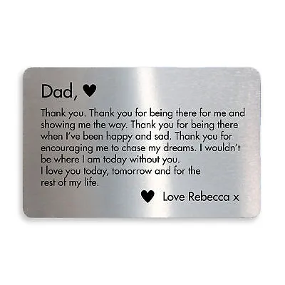 Thank You Gift For Dad Birthday Christmas PERSONALISED Wallet Insert Gift • £3.99