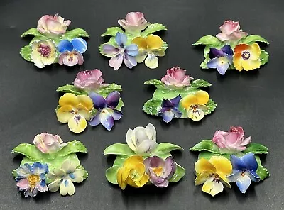 SET (8) Crown Staffordshire Floral Place Card Holders Bone China Flowers Vintage • $24