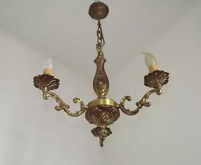 French Vintage Quality Bronze Mid Century Traditional 3 Light Chandelier  4729 • $122