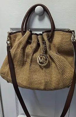 Michael Kors Camden Straw Tan Leather Drawstring Handbag/shoulder Bag • $39.99