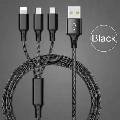 3 In 1 Multi USB Cable Fast Charger Type C 1.2m Lead For IOS / Samsung / Huawei • £5.99