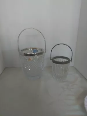Vintage Mini Crystal Silver Plate Ice Bucket Mid-Century Mod Hollywood Regency • $34.99