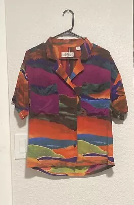 Vintage Linda Allard For Ellen Tracy 100% Silk Button Up Sz 2 • $14.99