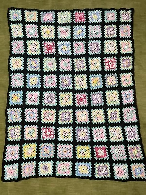 Granny Square Afghan Throw Blanket Boho Roseanne Hand Made Crochet Knit • $59.99
