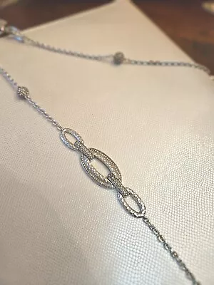 Nadri Pave Cut CZ Link Silver Long Station Chain Necklace Flaws • $19.99