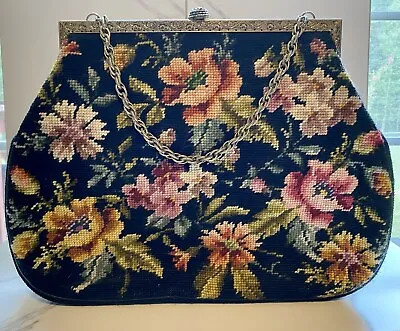 Large Vintage Floral Needlepoint Handbag • $224.99