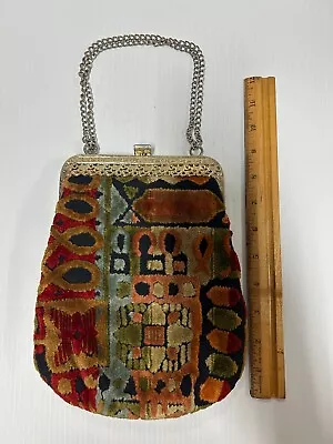 Vintage Tapestry Carpet Purse Velvet Kiss Lock Chain Handle Boho (fc113-2/b1065) • $42.46