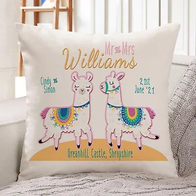 Personalised Llama Wedding Cushion Cover Anniversary Pillow Mr & Mrs Gift KC86A • £12.95