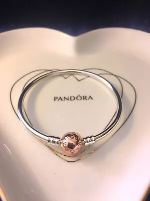 Pandora Silver Bangle With Rose Gold Ball Clasp • £45