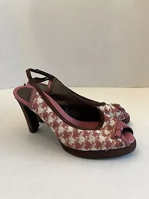 Rafe New York Womens Pink Leather Houndstooth Peep Toe Slingbacks Shoes Size 6 • $29.97