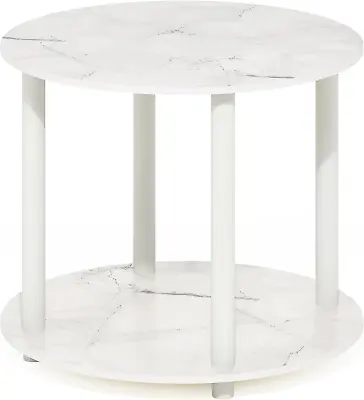 Turn-N-Tube Simple Design 2-Tier Round Wooden Small Coffee Table Marble White • $48.61