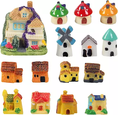 15 Pieces Miniature Fairy Gardens Stone HouseMini Resin HouseMini Fairy Cottag • $14.70