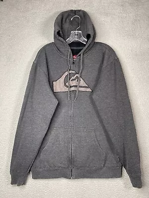 Quiksilver Hoodie Mens XL Gray Sherpa Lined Full Zip Spellout Long Sleeve • $25