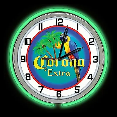 19  Corona Extra Beer Bird Sign Double Green Neon Clock  • $290.63