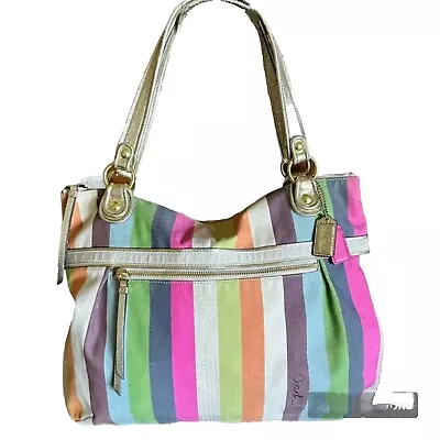 Coach Poppy Legacy Stripe Glam Stripe Tote Handbag • $49