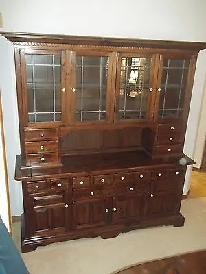 $4250 • Buy Ethan Allen Banguet Table, Chairs, And Lighted Hutch - Dining Room Set