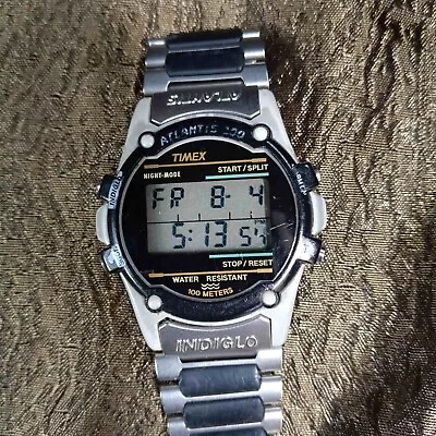 Vintage Timex Atlantis 100 Digital  Silver Triathlon Indiglo Alarm Chrono • $25