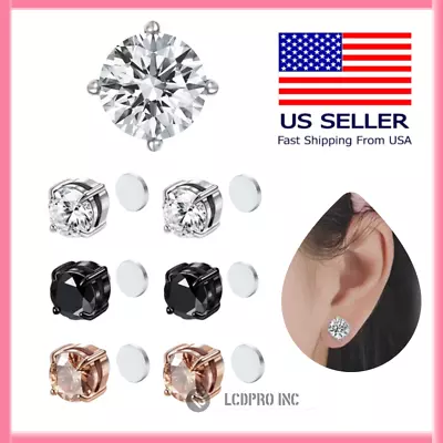 Steel Magnetic Stud Earrings 6/ 8MM For Women Men Non-Piercing Clip On Stainless • $4.43