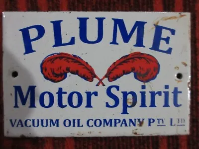 VINTAGE PLUME MOTOR OIL COMPANY PORCELAIN ENAMEL METAL GAS OIL SIGN  6  X 4  • $51.99