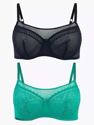 BNWT M&S Cami Mesh Full Cup Non Padded Wired 2 Pack Bras UK 34A 36A      (ST354) • £12.99