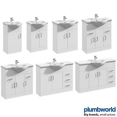 Classic Bathroom Vanity Unit Cloakroom Basin Sink Storage White Various Sizes • £112.47