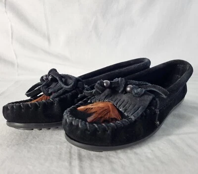 $20 • Buy Minnetonka Womens Shoes Size 6 Kilty Moccasin Slip On Suede Black Hard Sole 